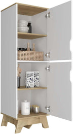 British Single Kitchen Pantry, Four Storage Shelves, Double Doors Cabinets for Kitchen Organization & Stylish Storage Solutions