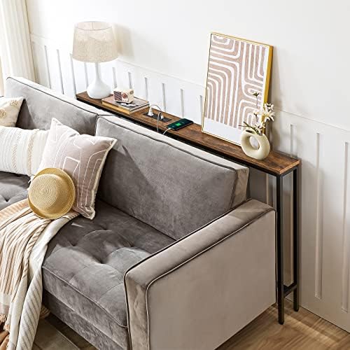 MAHANCRIS 55.1 Skinny Console Table with Power Outlets, 5.9" Slim Sofa Table Behind Couch, Long Entryway Tables, Narrow Sofa Hallway Table, Living Room CTHR145E01