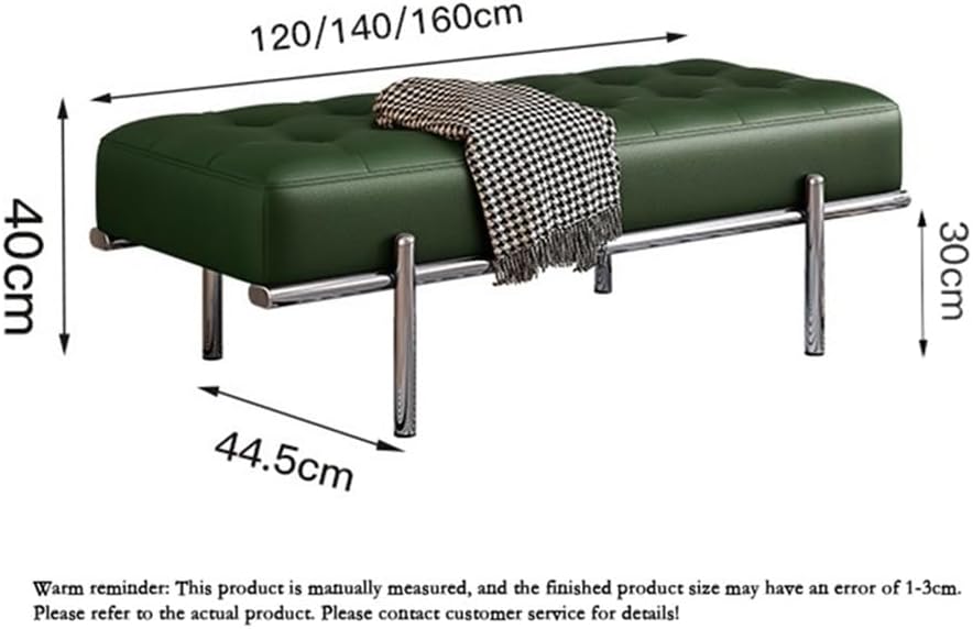 Modern Bed End Stool Shoe-Changing Bench Stainless Steel Long Leather Minimalist Bedside Entryway(Brown,Medium)