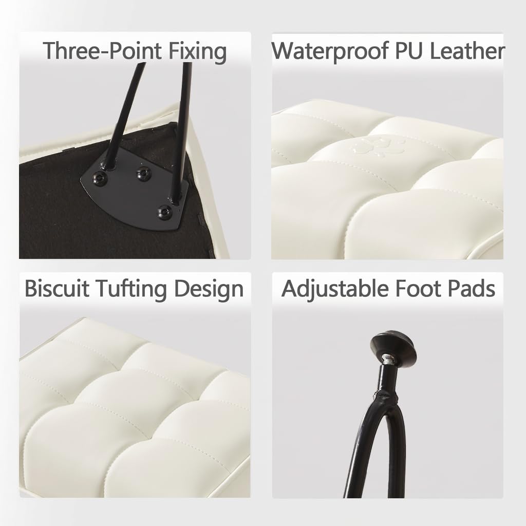 EBENCHICO PU Leather Vanity Stools, Vanity Stool Chairs for Makeup Faux Leather Foot Stools Ottoman with Metal Leg Make up Chairs for Vanity Small Bench Seat for Living Room Bedroom (Cream White) | Faux Leather Foot Stools, with Metal Leg, Make up Chairs