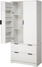 Hassyee 72" Modern Fluted Kitchen Pantry Cabinet with 2 Large Drawers & 8-Door Spice Rack, Freestanding Storage Organizer for Bathroom, Dining Room, Office, Entryway, White