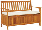Patio Storage Bench, Solid Acacia Wood Outdoor Garden Bench with Seating for 2, Rustic Entryway Storage Settee with Soft Cushion for Deck, Porch or Mudroom, 47.2 x 24.8 x 33.1 in