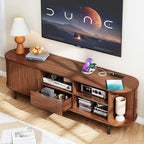 ONBRILL 69" TV Stand with Power Outlet for TVs up to 80", Walnut | Entertainment Center with Storage and Drawer TV Console w/ Adjustable Shelves & Sliding Door TV Stand for Living Room Bedroom