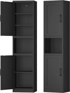 67" Tall Narrow Bathroom Storage Cabinet, Slim Metal Cabinet with Doors and Adjustable Shelves, Freestanding Pantry Organizer for Small Spaces, Bathroom, Kitchen, Laundry Room, Living Room, Black