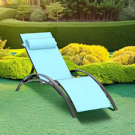PURPLE LEAF Patio Pool Lounge Chaise Set of 3 Outdoor Chair, Turquoise Blue | 2 Chaise + 1 Table, Aluminum Frame, UV Textilene Fabric, Adjustable Headrest & 5 Recline Angles, Stackable, S-Curve Backrest