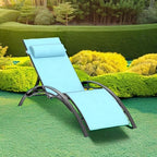 PURPLE LEAF Patio Pool Lounge Chaise Set of 3 Outdoor Chair, Turquoise Blue | 2 Chaise + 1 Table, Aluminum Frame, UV Textilene Fabric, Adjustable Headrest & 5 Recline Angles, Stackable, S-Curve Backrest