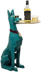 Dog Sculpture Standing Statue Coffee Table with Tray & Storage, Modern Art Resin Dog Sculpture, Cute Side Table for Living Room(Green,Medium)