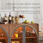 Sideboard Buffet Cabinet with Storage, 68" Walnut Credenza Accent Cabinet Buffet Table w/4 Arched Glass Doors & LED Light, Modern Coffee Bar Liquor Cabinet w/2 Shelves for Kitchen Entryway