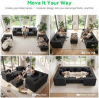 MONVANE Oversized Sectional Couch 08-Seat, Chenille, Black | Sectional Couch for Living Room, Modular Cloud Sofa with Ottoman & 8 Throw Pillows, No Assembly Required