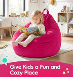 fond + found Small Bean Bag Chairs 2FT Comfy BeanBag Chair Velvet Fabric | Memory Foam,Washable Cover,Storage Pocket,Handle,Cozy BeanBag for Classroom Reading Bedroom Nook Gaming Lounging | Pink 2FT