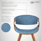 Armen Living Butterfly Mid-Century Dining Chair in Walnut Finish and Blue Fabric - Set of 2