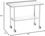 Atelicf NSF Stainless Steel Prep Table 24X48 inch, Backsplash & Casters | Mobile commercial-grade table for restaurants, kitchens, food trucks, breweries, bars, garages, and BBQ