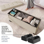 Storage Ottoman Bench with Bins, 43-in Storage Bench for Bedroom End of Bed, Folding Foot Rest Ottoman for Living Room Max 660lbs, Fabric Ottomans, Beige