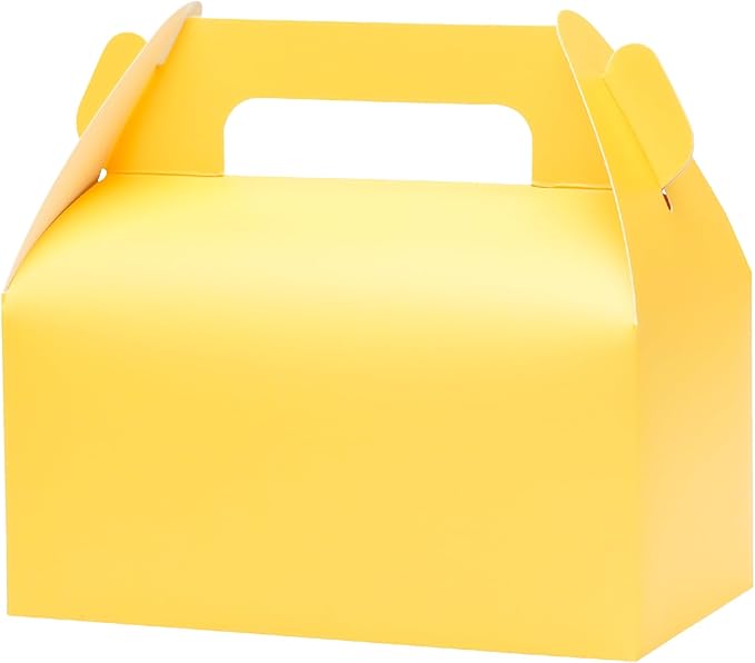 UnicoPak 30 Pack Yellow Gable Treat Boxes Party Favor Goodie Bag Boxes for Candy Treats Snacks Cookie Toys for Birthday Party Special Events, 6.5x3.5x3.5 Inches