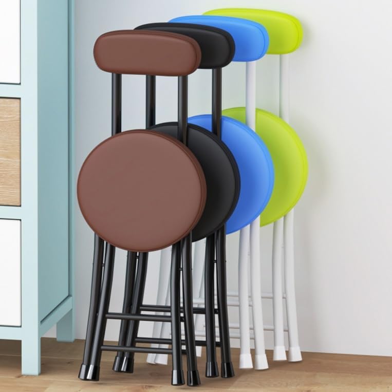 Foldable Bar Stool with Backrest Folding Chair Kitchen Stool with PU Padded Round Seat Cushion, Portable Stool Chair for Breakfast Bar, Desk, Living Room (Color : Yellow)