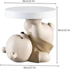 Bear Statue End Table, Round Side Table, Resin Sculpture Bedside Table, Small Space Saving Nightstand Couch Corner Stand Bedroom, Accent Table for Living Room(Gold)