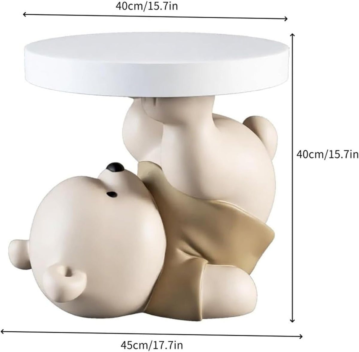 Bear Statue End Table, Round Side Table, Resin Sculpture Bedside Table, Small Space Saving Nightstand Couch Corner Stand Bedroom, Accent Table for Living Room(Gold)