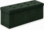 ALASDO 43 Inch Folding Storage Ottoman Bench with Hidden Storage, Velvet Storage Ottoman Foot Rest Stool, End of Bed Bench for Bedroom, Living Room, Entryway and Closet, Dark Green