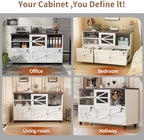 2 Drawer Farmhouse File Cabinet with Lock, Mobile Lateral Filing Cabinet for Letter/Legal/A4 Size, Open Storage Adjustable Shelf for Home Office Cabinets,White