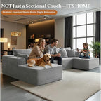 138" Oversized Cloud Sectional Couch, Comfort U Shaped Couch for Living Room, Extra Deep Seats No Assembly, Modular Sofa, Corduroy (Light Grey, 3 Seater+Right Facing Chaise+Ottoman)