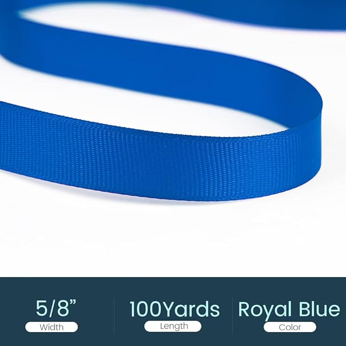 5/8" X 100 Yards Royal Blue Grosgrain Ribbon, Premium Grosgrain Ribbon for Sewing, Gift Wrapping, Bow Making, Wedding Decor, Wrapping and More (Royal Blue)