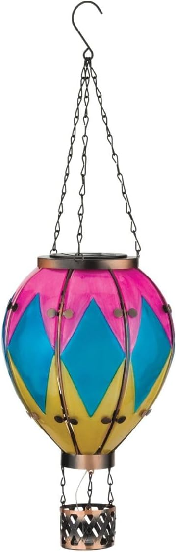 Regal Art & Gift Hot Air Balloon Solar Lantern – Hanging Solar-Powered LED Lights, Waterproof Portable Decorative Outdoor Lamp Made of Metal & Glass for Garden, Patios & Pathway – Diamond (Large)