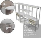 Madesa Kitchen Pantry Storage Rack with 4 Drawers, Open Shelves and Hanging Spaces 102" L Multiuse Modular Cabinet for Kitchen Organization - White