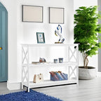 Yaheetech 42"L White Console Table 3-Tier Narrow X-Frame Open Storage Shelf | Sofa Table for Entryway, Hallway and Living Room, Slim 14" Depth, Powder-Coated MDF, 88 lb Top Load, Easy Assembly