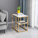 Telephone Table, Sofa Side Table Telephone Table Corner Table 2 Tier Storage Shelf for Office Hallway or Living Room,Marble Table Top and Metal Frame,21.6''×15(White