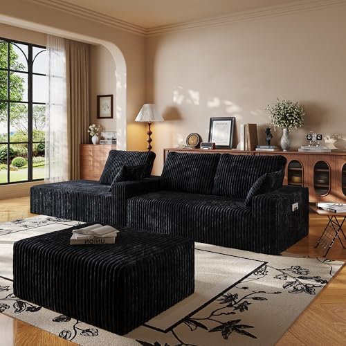 108" U-Shape Modular Sectional Cloud Couch with Ottoman, Deep Seat Couch with Oversized Chaise Lounge, Comfy Flannel Fabric Sofa for Living Room Bedroom Apartment Game Room Basement