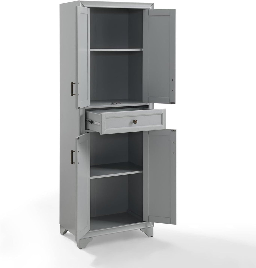 HomeStock Kitchen Pantry Cabinet - Large Storage, Adjustable Shelves, Distressed Gray Finish