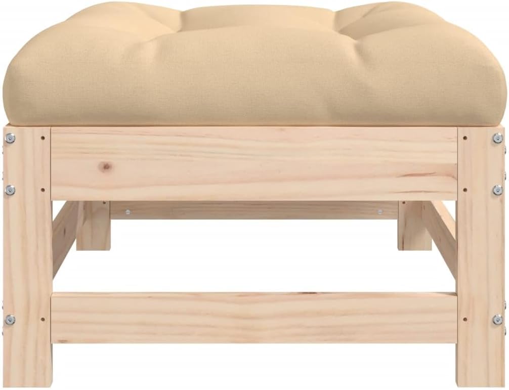 vidaXL Patio Furniture, Outdoor Ottoman Patio Footstool, Footrest Seat with Cushions for Garden Yard Deck Backyard, Solid Wood Pine