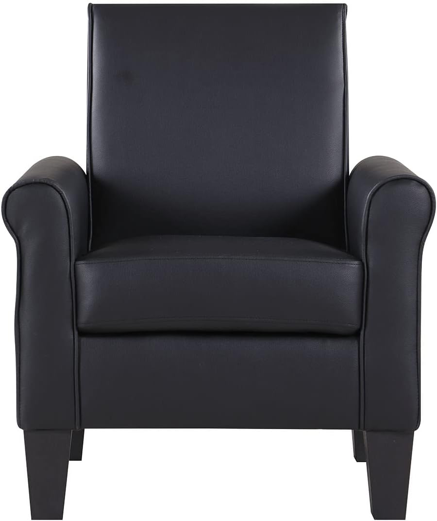 Faux Leather Accent Chair Set of 2, Mid Century Modern Living Room Chair, Upholstered Comfortable PU Leather Armchair for Bedroom, Office or Waiting Areas-Black