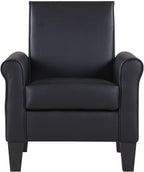 Faux Leather Accent Chair Set of 2, Mid Century Modern Living Room Chair, Upholstered Comfortable PU Leather Armchair for Bedroom, Office or Waiting Areas-Black