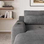 69” Floor Chaise Lounge Chair Indoor, Oversized Chaise Lounge Reading Chairs with 4 Side Pockets and 2 Cup Holders, Comfy Corduroy Sleeper Sofa Bed for Living Room Bedroom Apartment, Grey