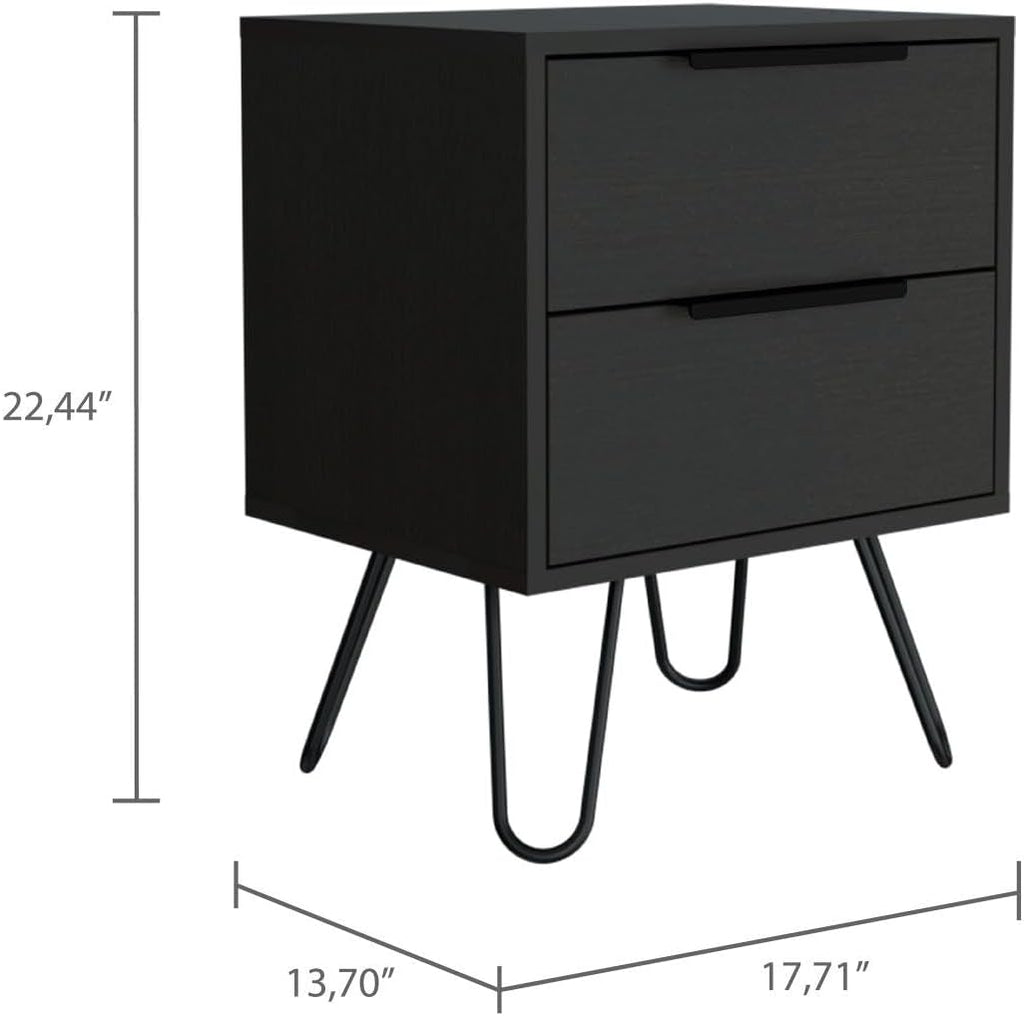 2 Nightstand, End Table, Side Table Four Legs, Two Drawers -Black,for Small Spaces