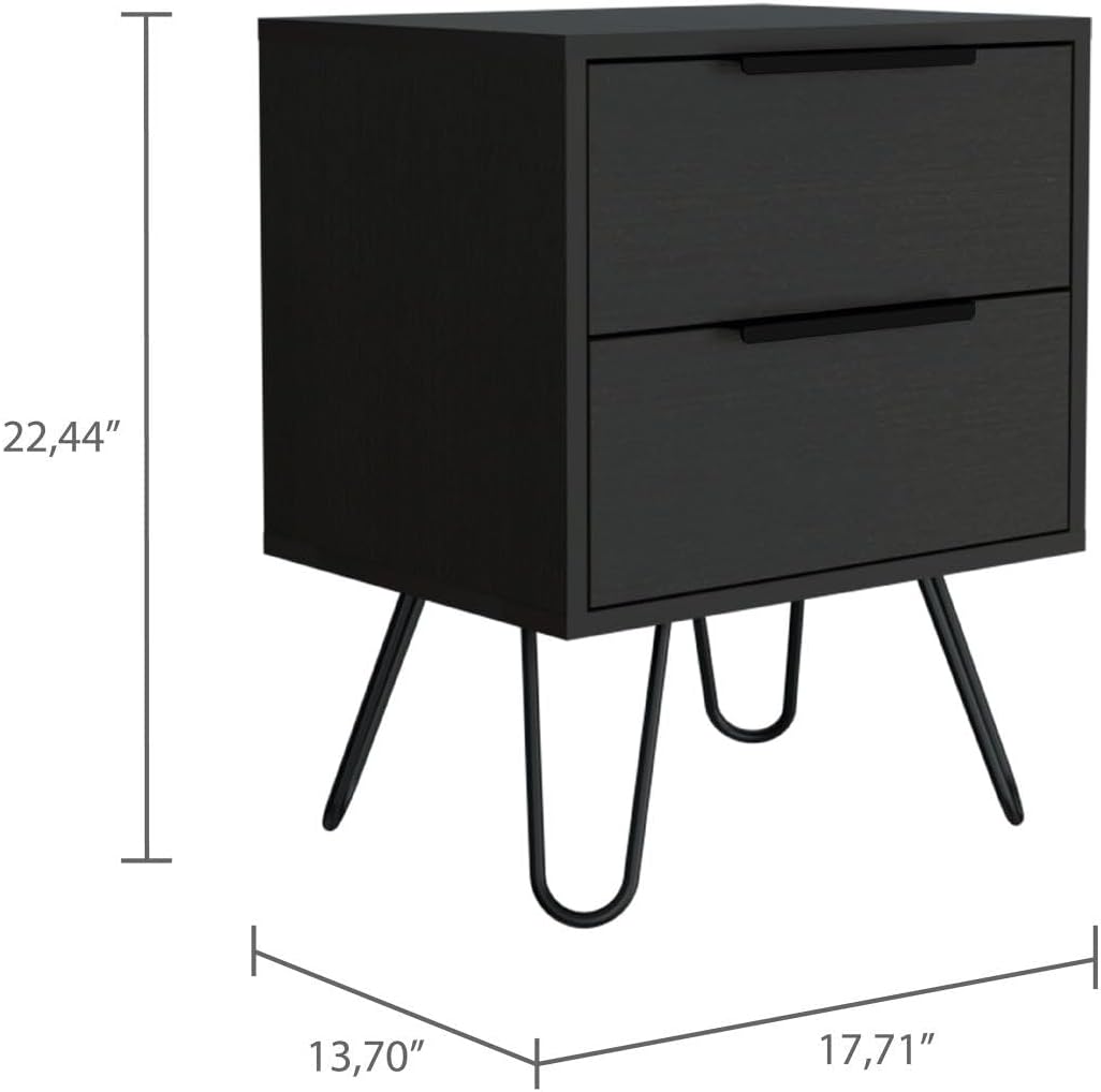2 Nightstand, End Table, Side Table Four Legs, Two Drawers -Black,for Small Spaces