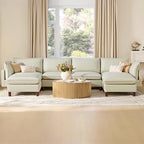 CHITA 161" Leather Super Large Sectional Couches for Living Room, Modular Cloud Sofa, Premium Genuine Leather Sofa, Down Filled, High Density Foam, Real Leather in Cream, 6 Seat U Shaped