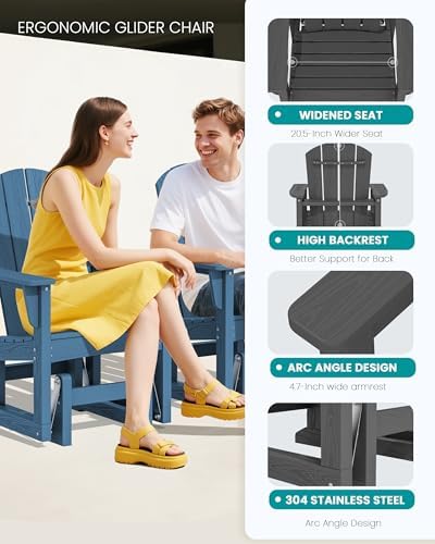 SERWALL Outdoor Glider Chair, HDPE Wood-Like Patio Glider Rocker All-Weather Porch Glider for Outside, Slate Gray