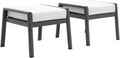 Outdoor Patio Ottoman Set of 2 Outdoor Footrests for Patio Outdoor Aluminum Ottomans and Footstools with Grey Cushions, Dark Grey Frame