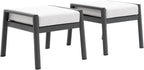 Outdoor Patio Ottoman Set of 2 Outdoor Footrests for Patio Outdoor Aluminum Ottomans and Footstools with Grey Cushions, Dark Grey Frame