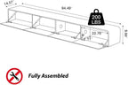 POVISON Fully-Assembled Minimalist Floating TV Stand with LED Lights, Modern Wall-Mounted Media Console with 4 Flip-Down Cabinet Doors for 85 Inch TV, Black Oak, 94"