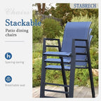Outdoor Bar Stools Set of 2, 44'' Patio Bar Chairs with Textile High Back, Bar Height Chairs with Straight Armrest and Footrest, Blue