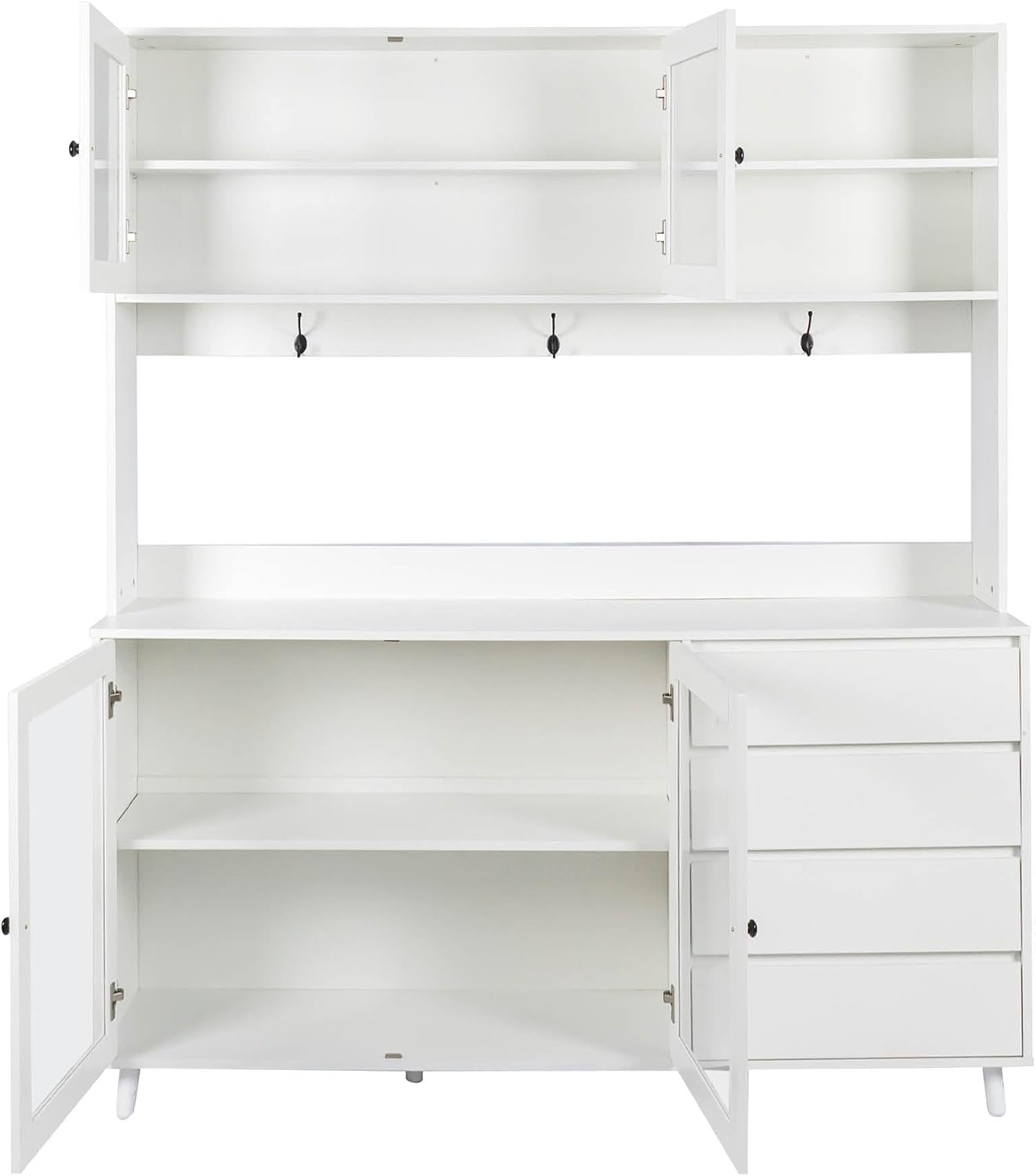 74" Tall Kitchen Pantry Storage Cabinet with Drawers, Microwave Shelf & Hutch, Modern Freestanding Kitchen Cabinets with Countertop & Hook Up, White Buffet Cabinet, (63" W x 15.7" D x 74.8" H)