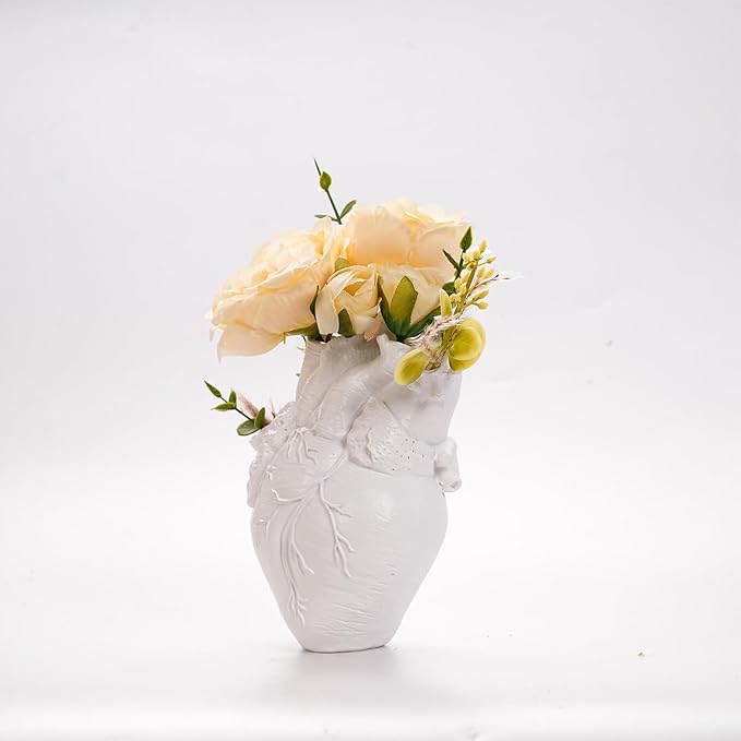 Heart Shaped Resin Vase - Anatomical Human Heart Flower Pot Planter, Nordic Modern Desktop Decor for Farmhouse Living Room, Bedroom, Valentine's Day Gift Home Decoration