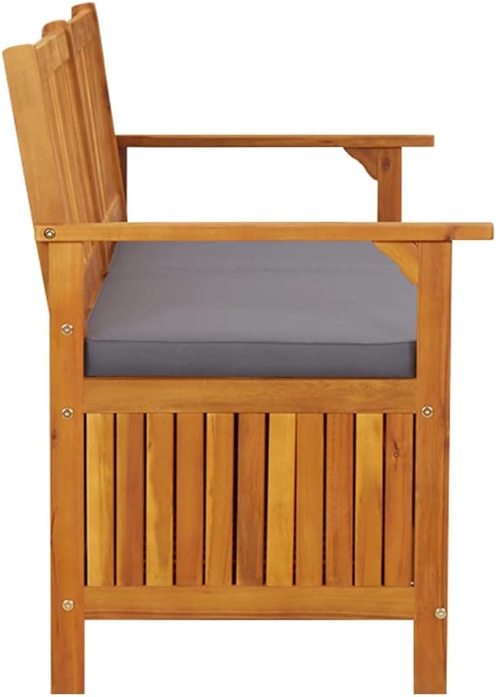 Outdoor Storage Bench with Cushion 58.3 inch Solid Acacia Wood Patio Furniture for Entryway Garden Deck Porch Seating and Organization Dark Gray