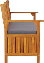 Outdoor Storage Bench with Cushion 58.3 inch Solid Acacia Wood Patio Furniture for Entryway Garden Deck Porch Seating and Organization Dark Gray