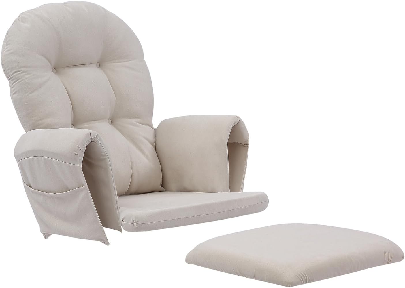 5Pcs Velvet Glider Rocker Replacement Cushions Set with Side Storage Pockets Washable & Non Slip Beige