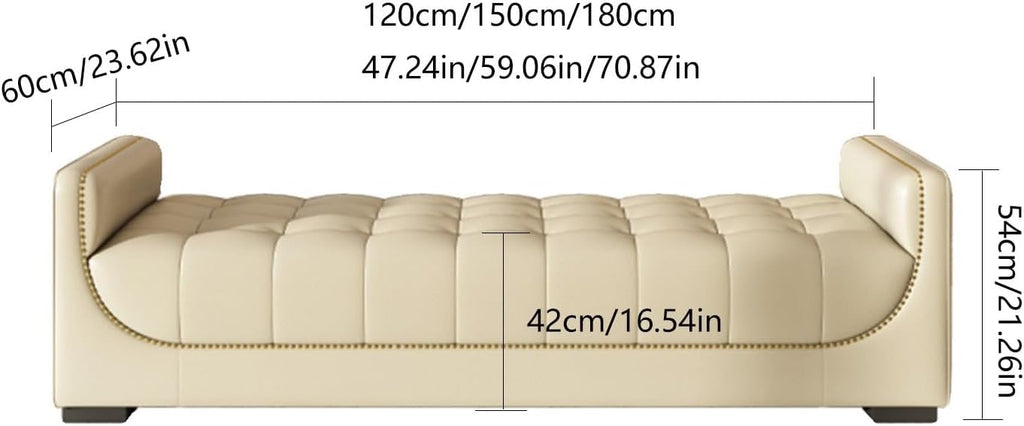 Modern Leather Bedroom Ottoman Bench,Upholstered End of Bed Modern Entryway Shoe with Armrests and Storage Pockets,Living Room Dinning Entryway(White,1.8m)
