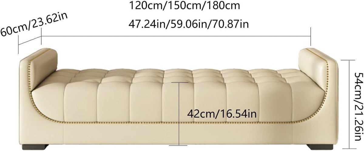 Modern Leather Bedroom Ottoman Bench,Upholstered End of Bed Modern Entryway Shoe with Armrests and Storage Pockets,Living Room Dinning Entryway(White,1.8m)